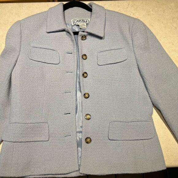 Vintage Carlisle Women’s Size 10 Light‎ Blue Textured Wool Blend Blazer Jacket - Picture 2 of 3